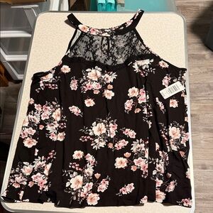 Torrid Black and Pink Floral Blouse